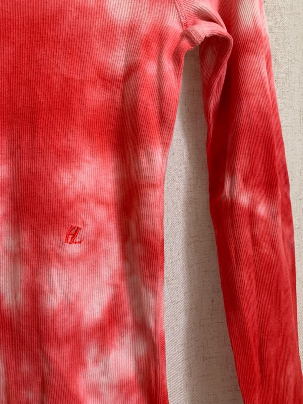 Helmut Lang Unisex Red White Tie Dye Long Sleeve Scoop Neck Top Women S Men XS - Picture 3 of 5